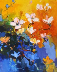 Faiqa Uppal, Magnolia, 31 x 39 Inch, Acrylic on Canvas, Floral Paintings, AC-FQUP-002